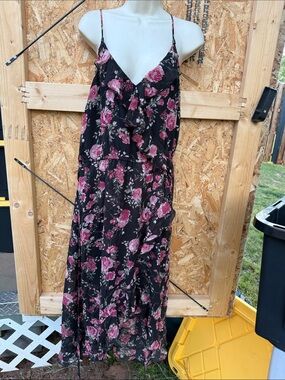 Xhilaration Black Maxi Dress with Pink Floral Print